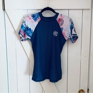 Axesea Swim Shirt Rash Guard Navy Tropical Print Size 6